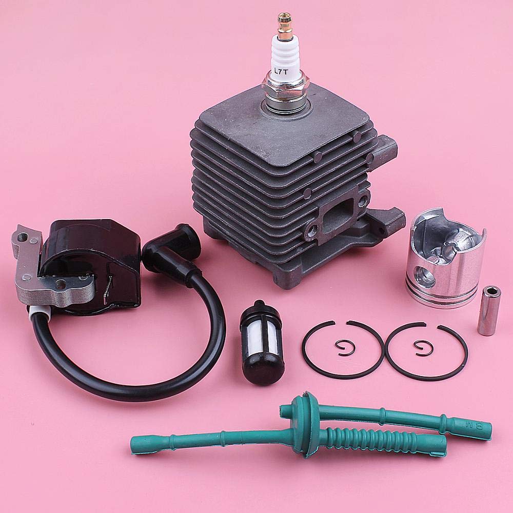 Stihl FS55 FS45 FS38 34mm Cylinder Piston Ignition Coil Kit with Fuel Filter Line & Spark Plug - Replacement Parts for Grass Trimmer & Brush Cutter - Perfect for Lawn Maintenance, Yard Work & Landscaping