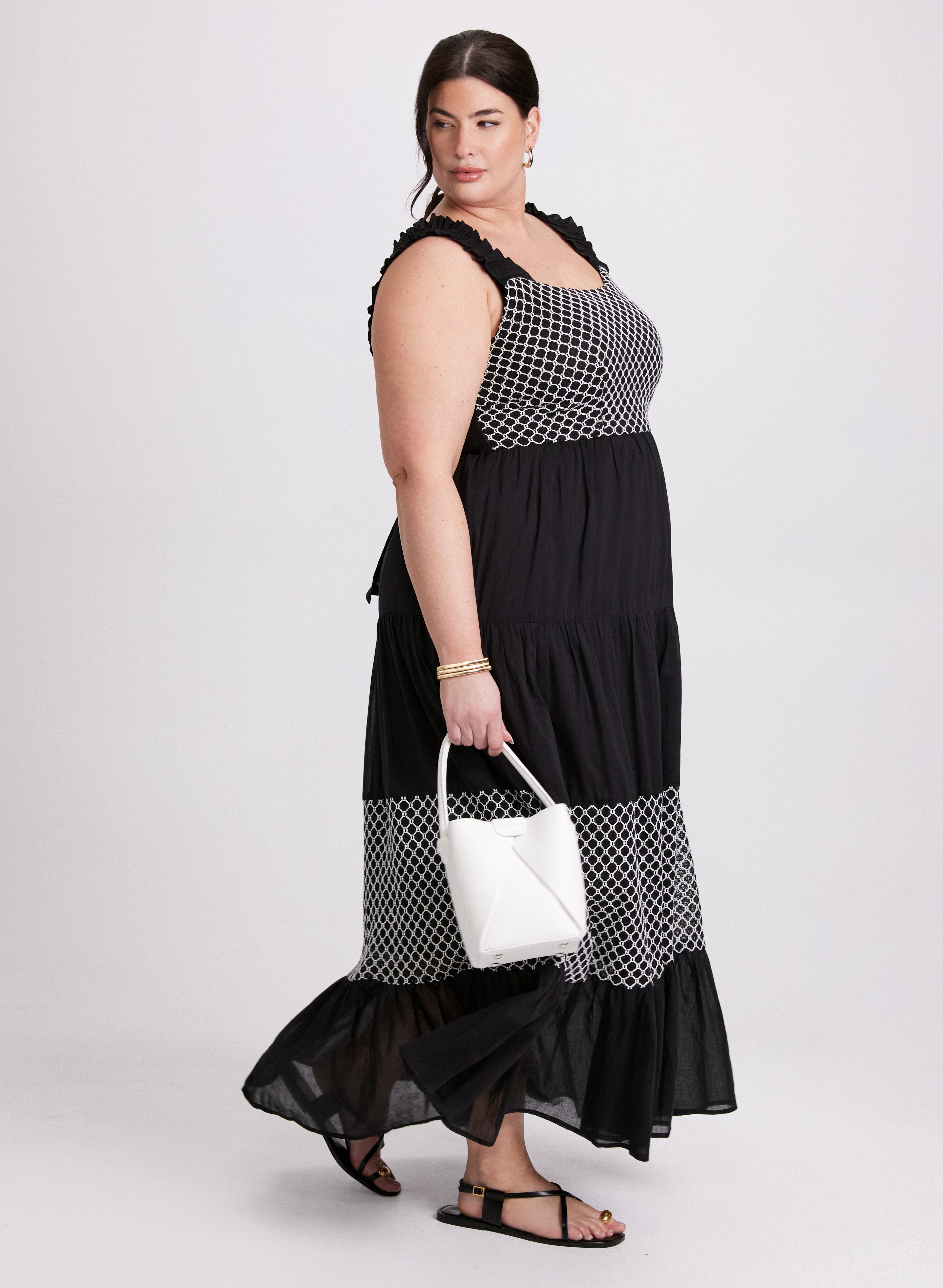 Chic Boho Crochet Maxi Dress for Women - Flowy Summer Beach Dress with Long Sleeves & Side Slits | Perfect for Vacations, Music Festivals, and Date Nights