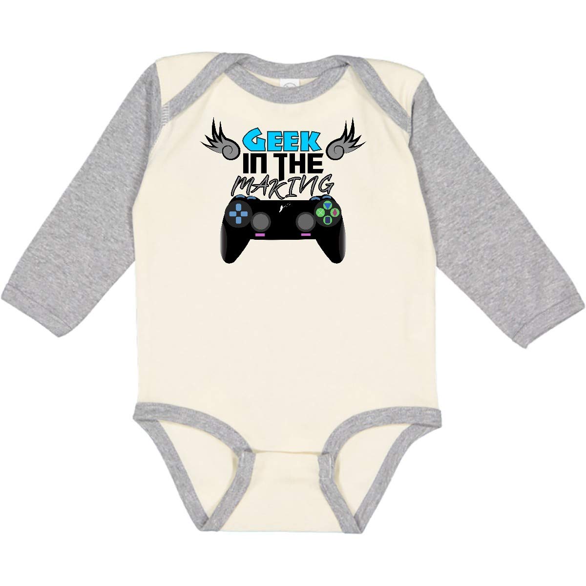 Inktastic Geek in The Making Black Video Game Controller Long Sleeve Baby Bodysuit - Perfect for Gamer Parents, Newborn Photoshoots & Nerdy Nursery Outfits