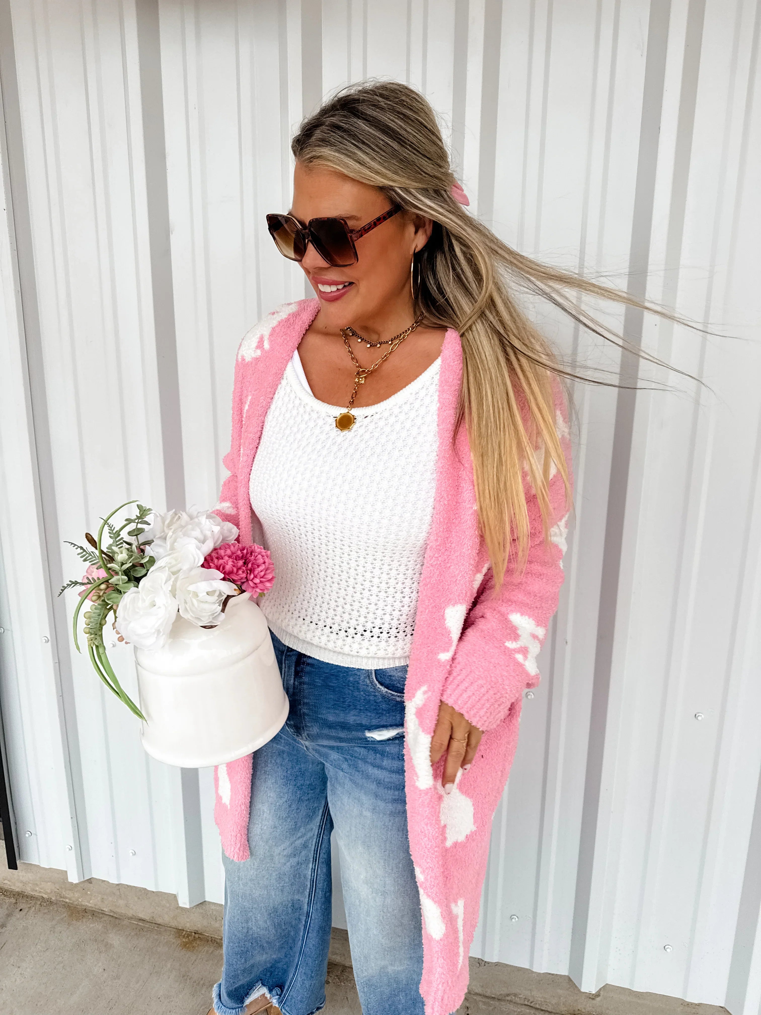 PREORDER: Easter Cloud Cardigan - Floral & Geometric Print Sweater | Cozy Spring Cardigan for Women | Perfect for Easter Brunch & Spring Outfits