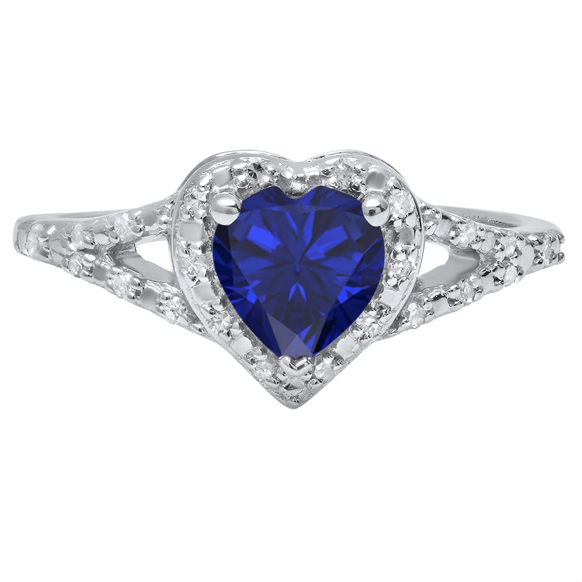 Dazzlingrock 6mm Heart Lab-Created Gemstone & White Diamond Engagement Ring in 925 Sterling Silver - Perfect for Proposals, Anniversaries, and Romantic Gifts
