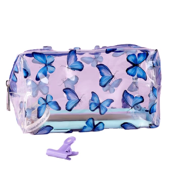 Butterfly Clear PVC Zipper Pencil Case - Durable Thick Pencil Bag & Makeup Pouch for School, Office, Travel - Perfect for Organizing Pens, Cosmetics, Small Essentials