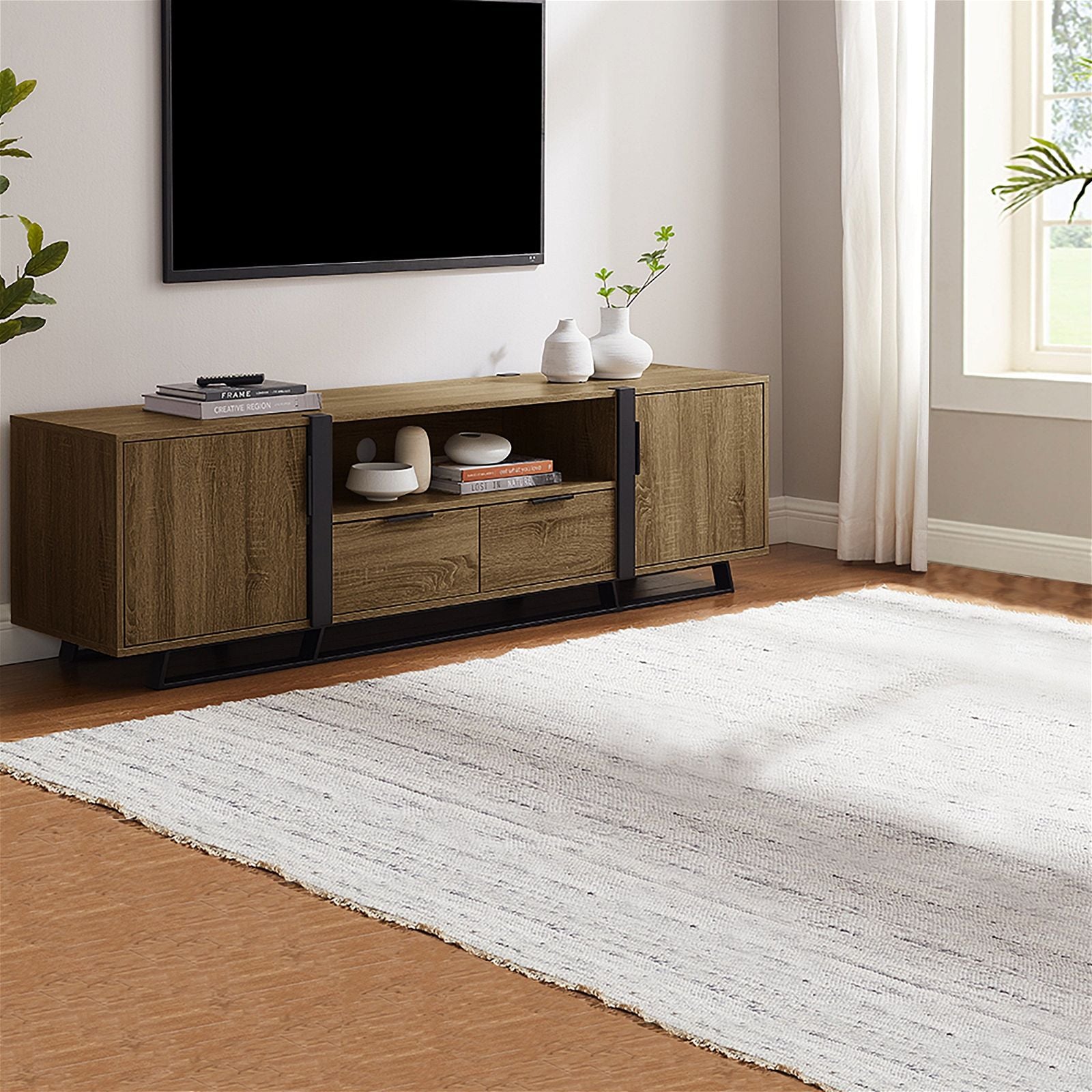 Criterion CAPRI Dark Oak Entertainment Unit - Modern TV Stand Cabinet for Living Room, Bedroom & Home Theater Setup