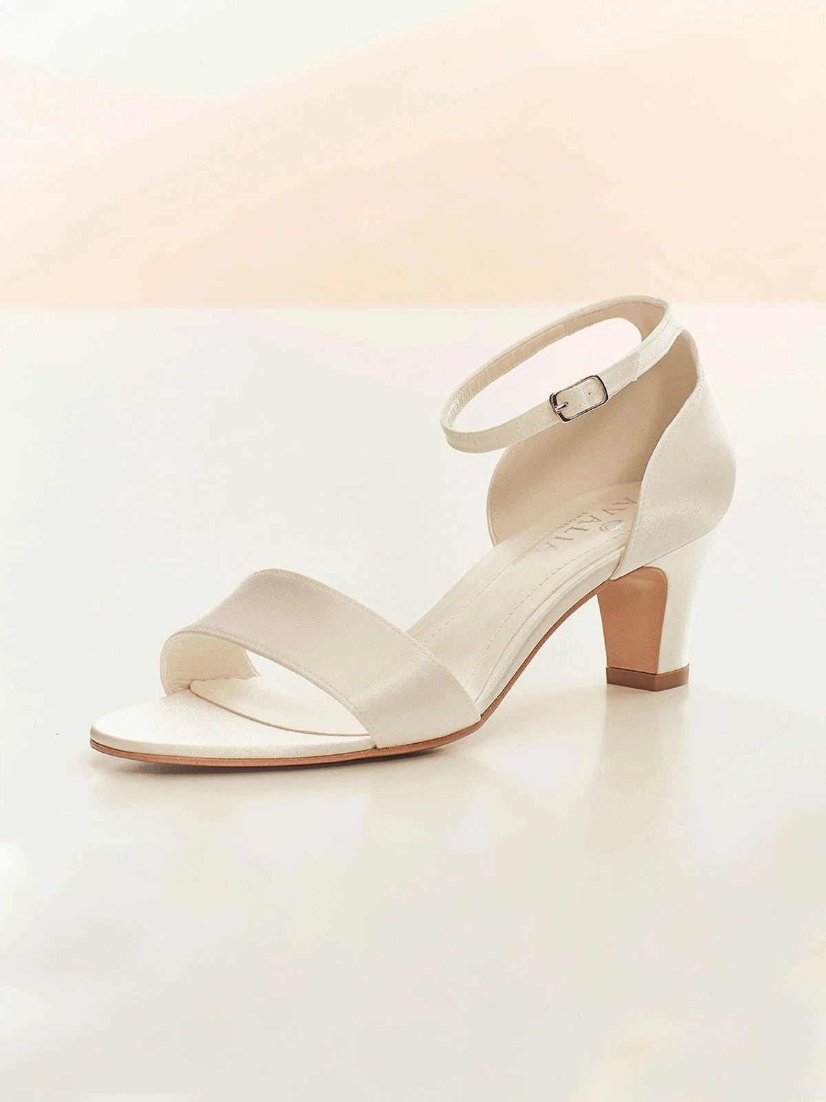 Ivory Satin Wedding Shoes for Bride - Low Block Heel Sandals with Ankle Strap | Perfect for Beach Weddings, Bridal Showers & Formal Occasions