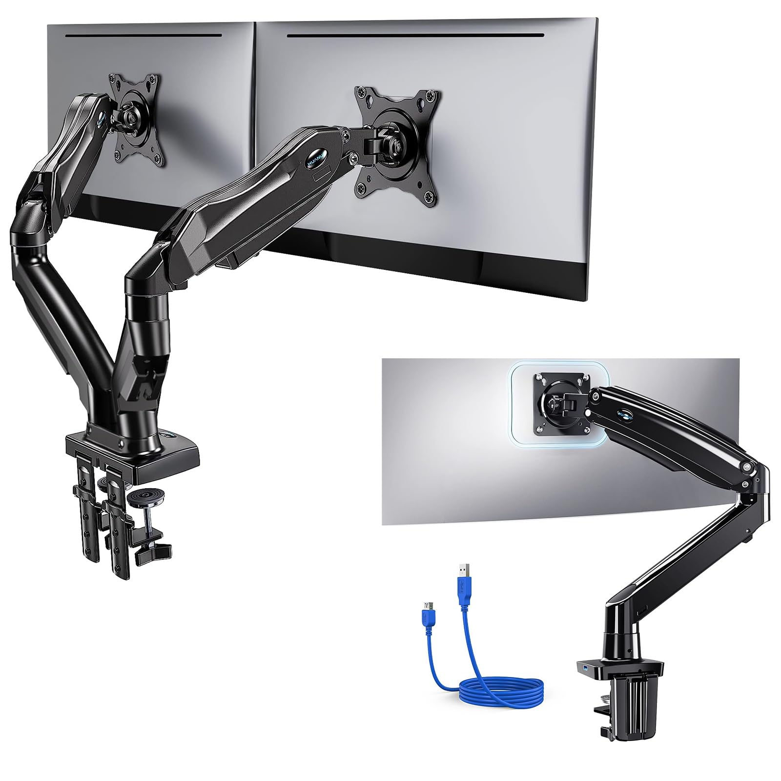 HUANUO Dual Monitor Stand for 30 Inch Screens & Single Monitor Stand for 35 Inch Screens - Adjustable Ergonomic Desk Mount for Home Office, Gaming, and Workspace Setup