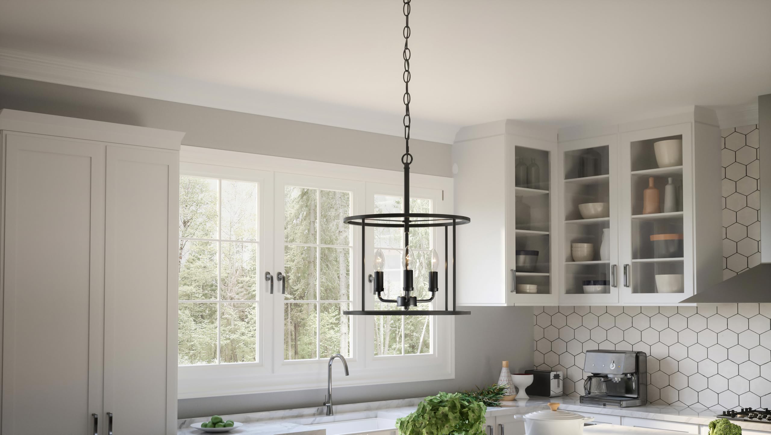 Quoizel Abner 3-Light Matte Black Pendant Light Fixture - Modern Industrial Dining Room Lighting for Kitchen Island, Bar, or Entryway