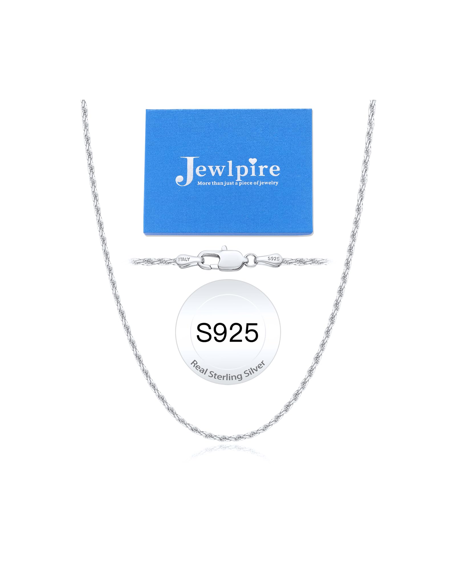 Jewlpire Italian 2mm Rope Chain Necklace - 925 Sterling Silver & 14K Gold Plated - Unisex Jewelry for Men & Women (16-26 Inch) - Perfect for Layering, Gifts & Everyday Wear