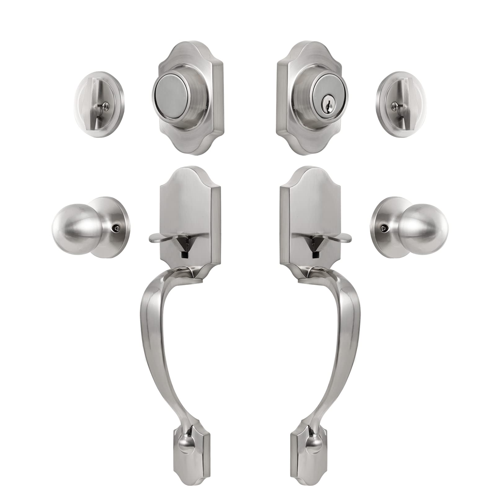 Premium Double Front Door Handle Set with Satin Nickel Finish - Dummy Lock Included for Enhanced Security - Ideal for Front Doors, Office Doors & Commercial Entrances | Durable & Stylish Hardware for Home & Business Use