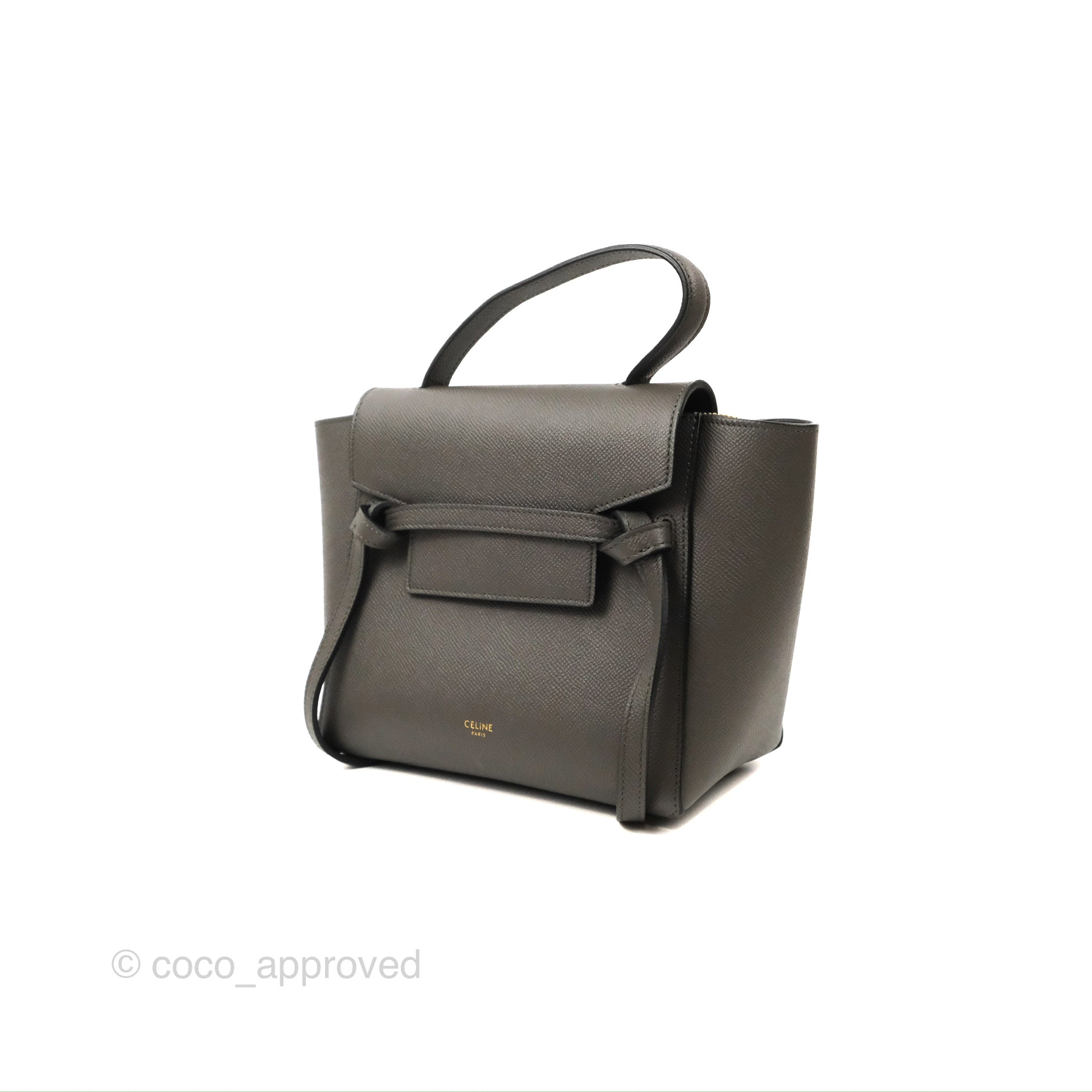 Celine Nano Belt Bag in Grey Grained Calfskin with Gold Hardware - Perfect for Everyday Use, Work & Travel