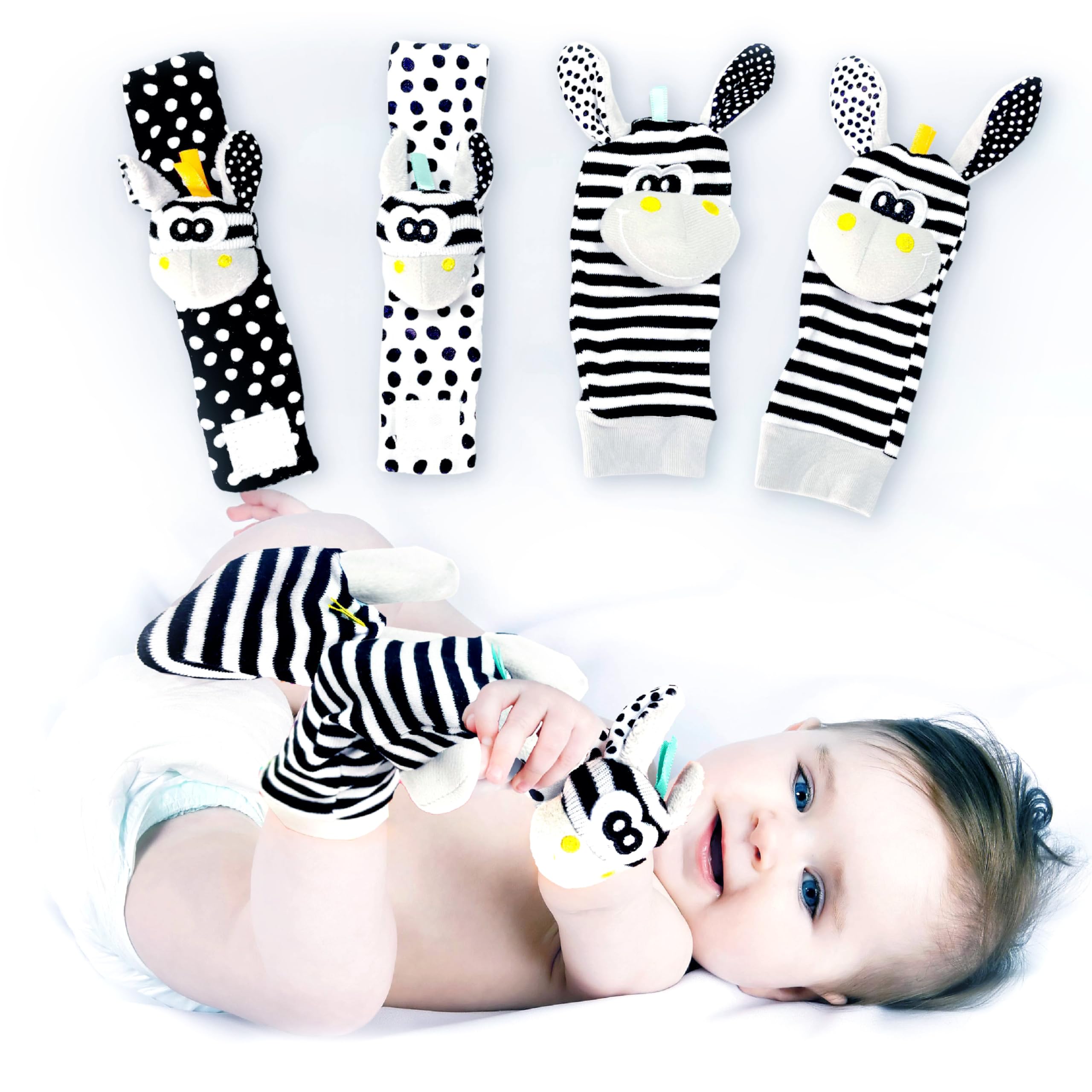 BABY K Foot Finder Socks & Wrist Rattles Set J - Newborn Sensory Toys for Baby Boys & Girls 0-12 Months - Soft Infant Hand & Foot Rattles for Brain Development - Perfect for Tummy Time, Playtime & Early Learning