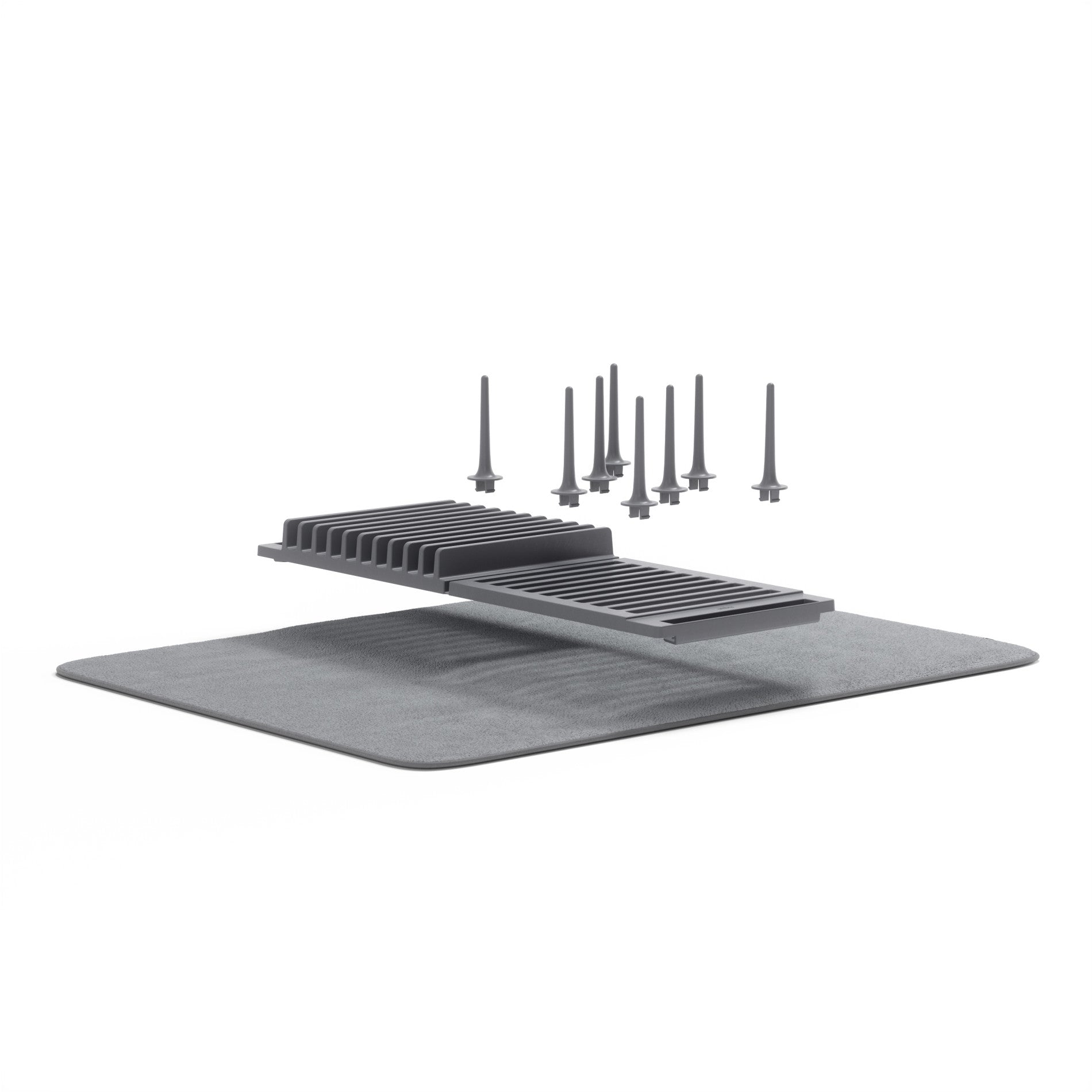 Stainless Steel UDry Peg Dish Rack with Drying Mat - Space Saving Kitchen Organizer for Countertop, Sink & Small Spaces