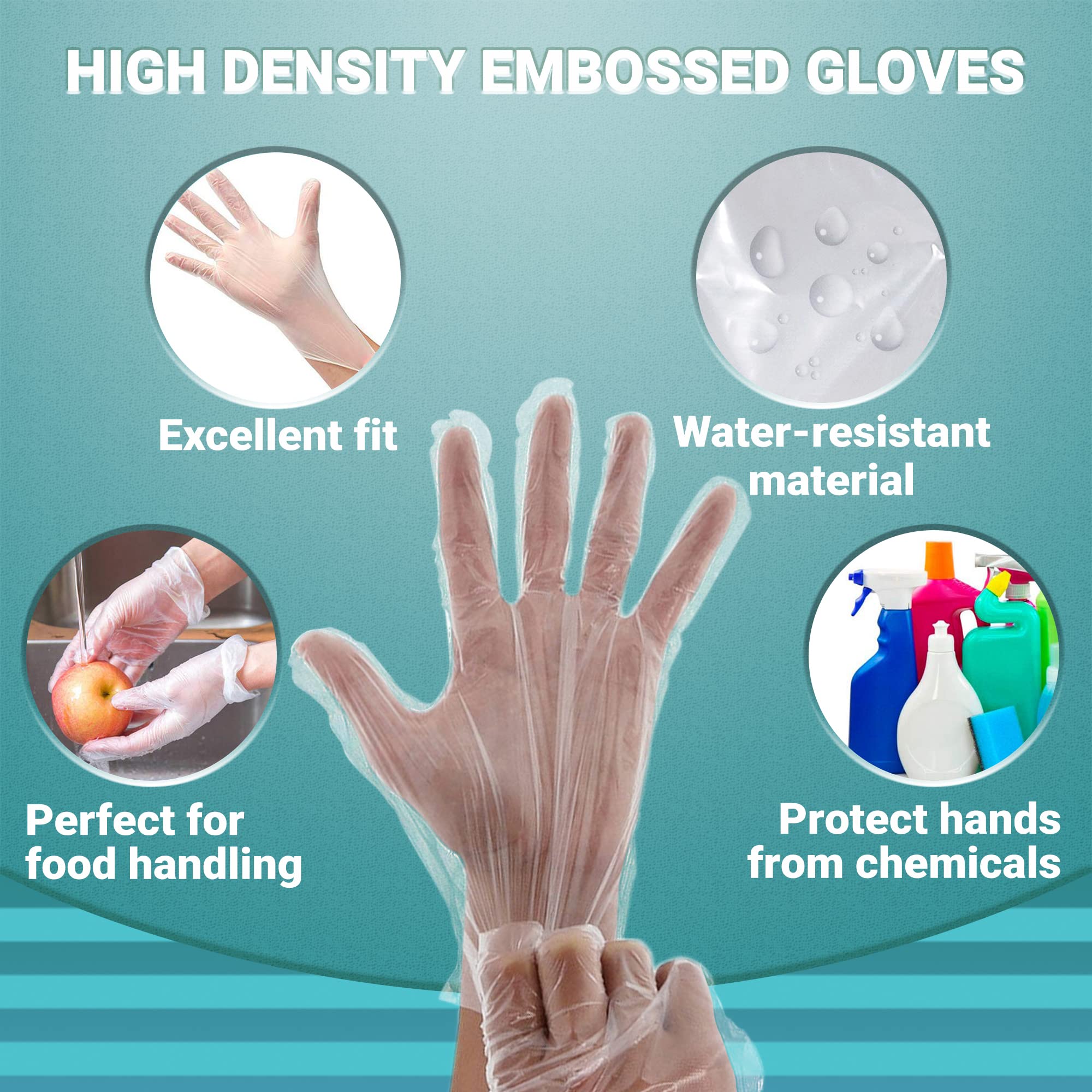 APQ Clear Non-Sterile Polyethylene Gloves - Disposable Food Handling Gloves for Cleaning, Cooking, Supermarkets & Food Service - Perfect for Kitchen, Janitorial & Retail Use