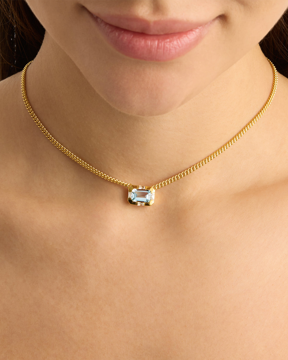 18K Gold Vermeil Calm Your Soul Topaz Curb Choker Necklace - Elegant Layering Piece for Women, Perfect for Everyday Wear & Special Occasions