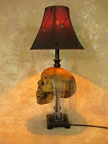 Gothic Desk Lamp with Life-Size Skull Base & Antique Shade - Perfect for Halloween Decor, Horror Room Theme, and Dark Academia Study Setup