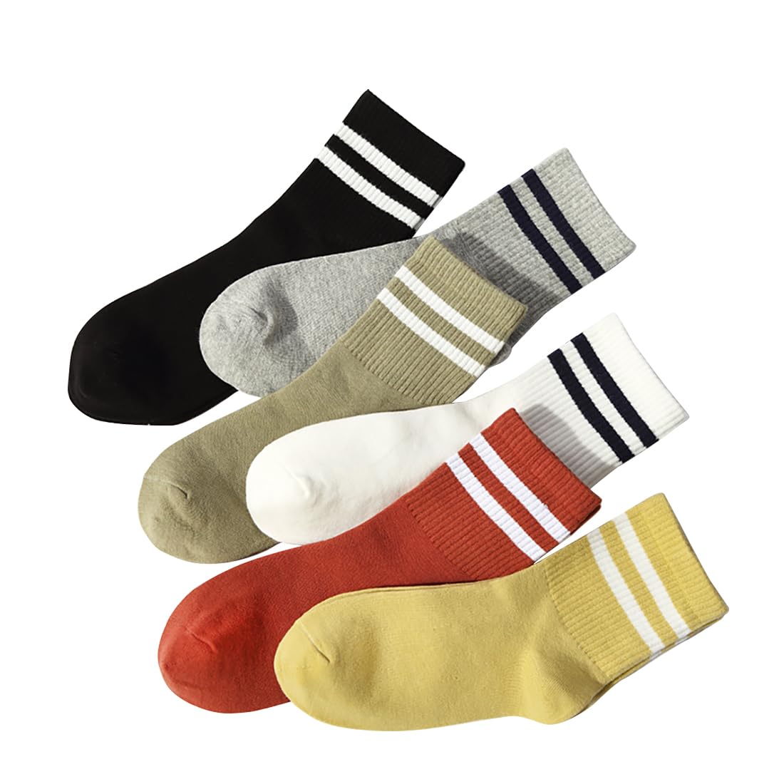 6 Pairs Women's Cotton Striped Athletic Crew Socks - Breathable Comfort for Running, Gym & Daily Wear - All Season Fashion Socks for Workouts, Sports & Casual Outfits
