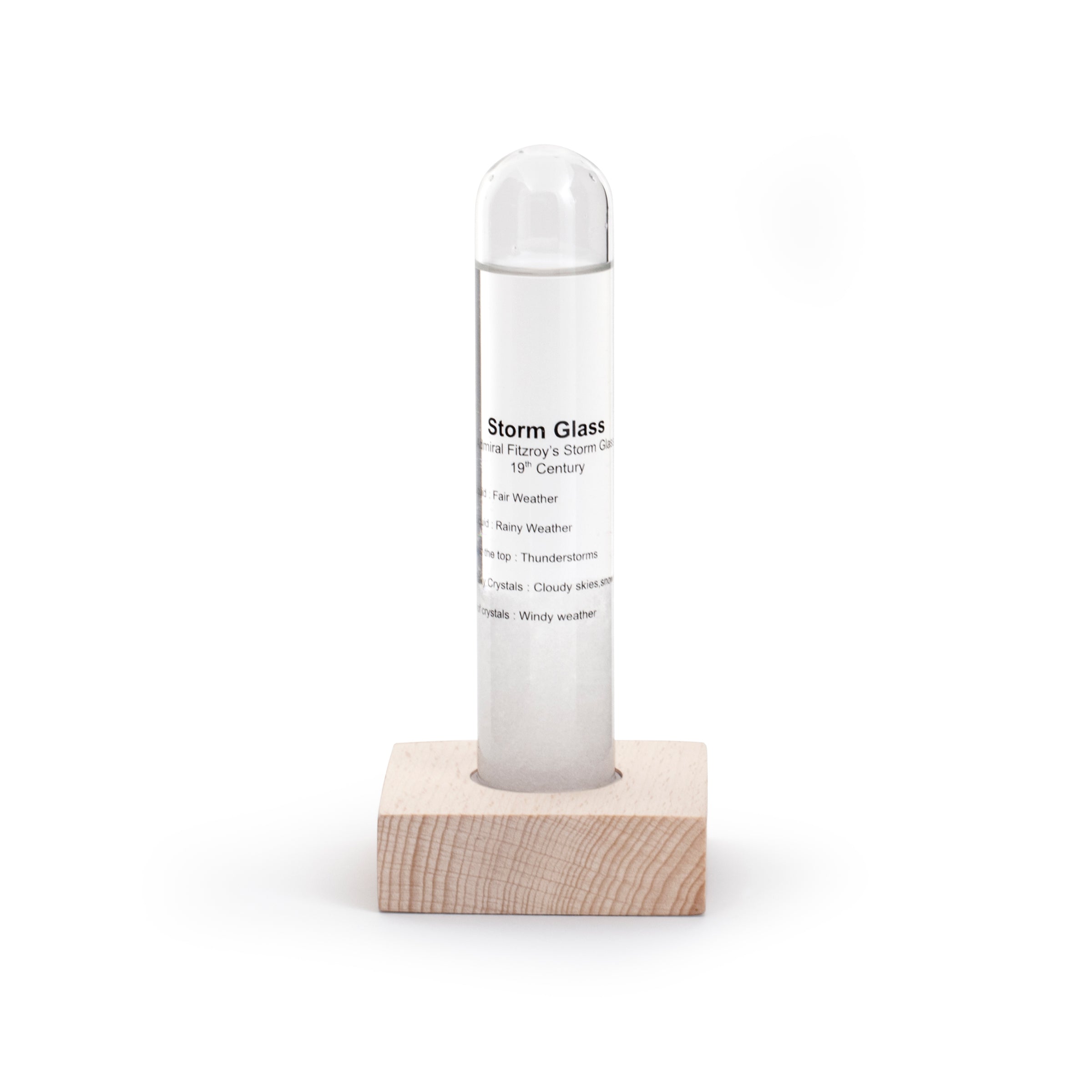 Storm Glass Weather Predictor with Beechwood Base - Decorative Home Office Desk Accessory for Weather Enthusiasts & Unique Gift Idea
