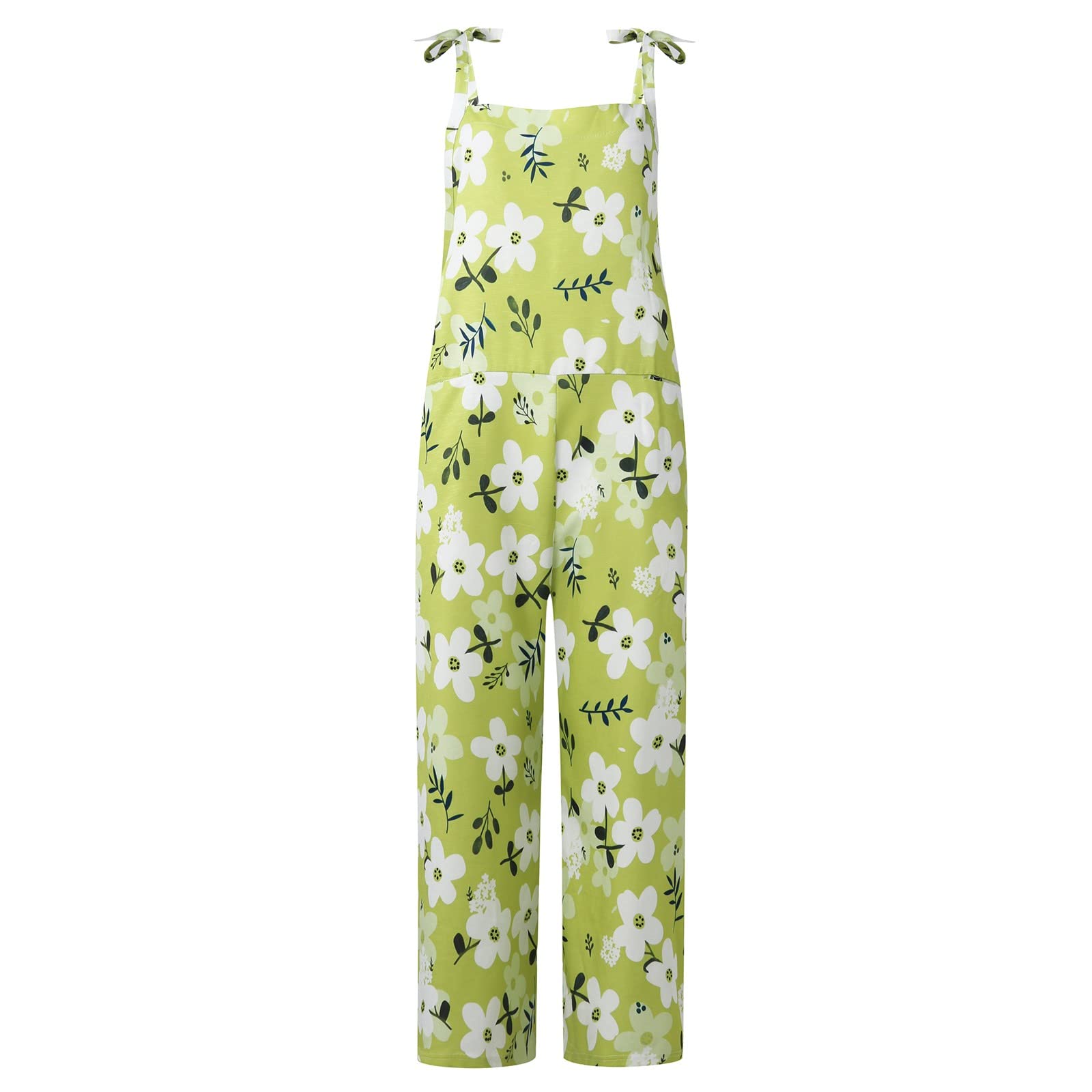 Women's Floral Cotton Jumpsuit - Sleeveless Spaghetti Strap Romper with Tie Waist | Casual & Dressy Overalls for Summer Outfits, Beach Vacations & Date Nights