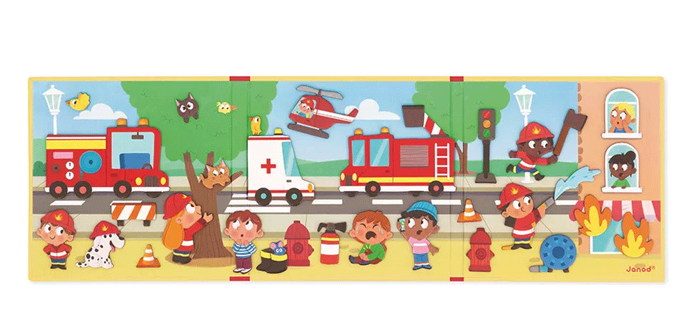 Janod Magnéti'Stories The Firefighters - Magnetic Storytelling Toy for Kids, Educational Pretend Play, Firefighter Adventures - Perfect for Bedtime Stories & Imaginative Play