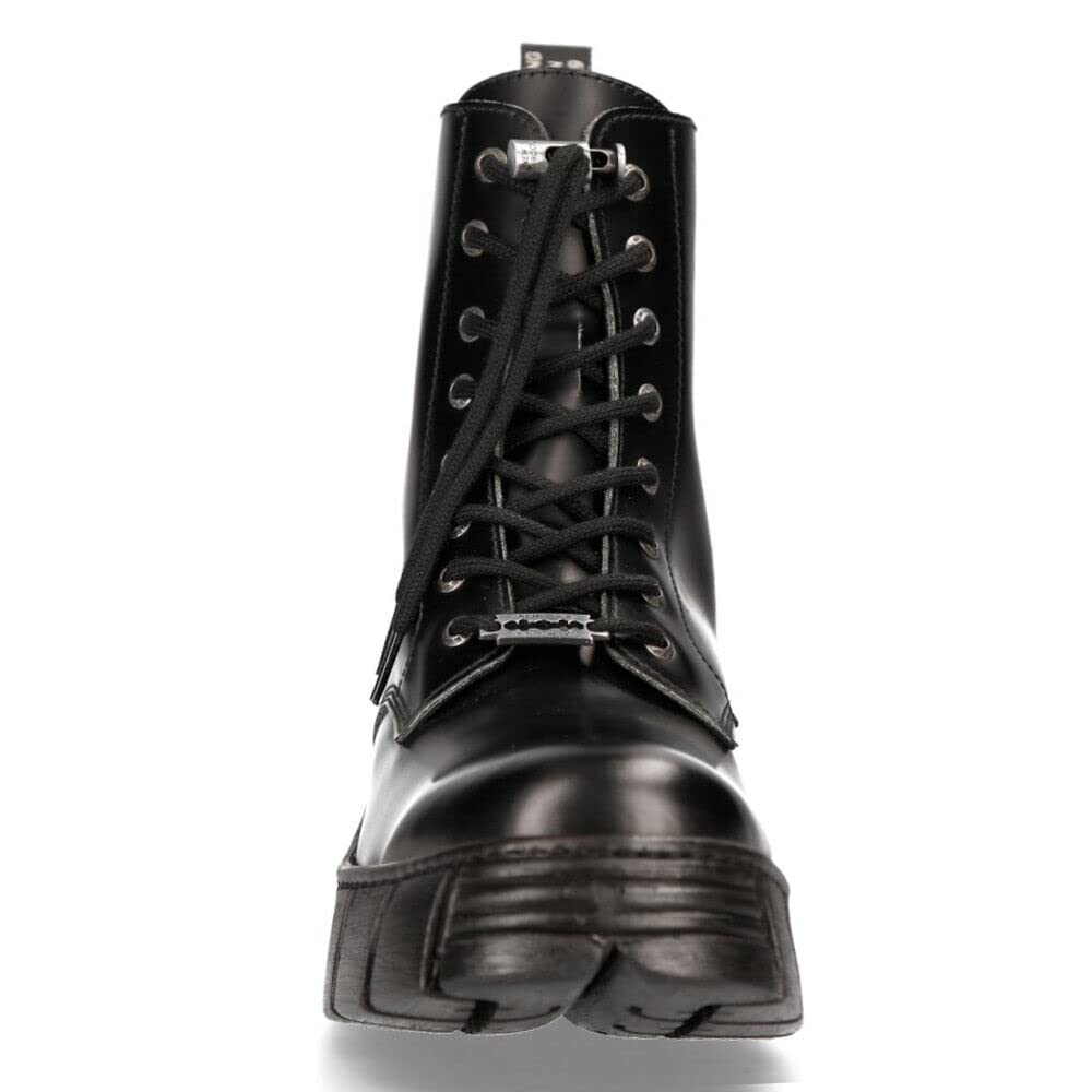 New Rock M-WALL026N-C5 Gothic Ankle Boots for Women - Black Leather Biker Boots with Chunky Heel | Perfect for Motorcycle Riding, Concerts & Alternative Fashion