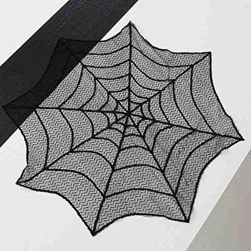 VALINK 30 Inch Halloween Spider Web Lace Tablecloth - Black Wipeable Table Cover for Halloween Party, Home Decor, Outdoor Dining & Mantle Decoration | Spooky Background Supplies for Halloween Decorations & Themed Events