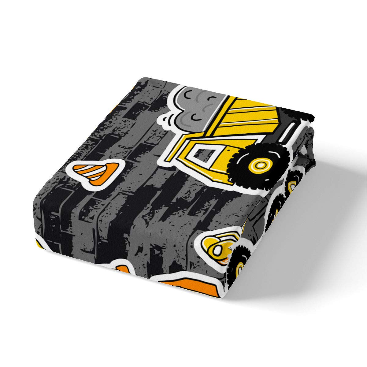 Erosebridal Kids Construction Vehicle Bedding Set - Twin Size Excavator & Tractor Fitted Sheet with Flat Sheet & Pillowcases (3-Piece, Yellow/Gray) - Perfect for Boys' Room, Construction Theme Nursery & Playroom Decor
