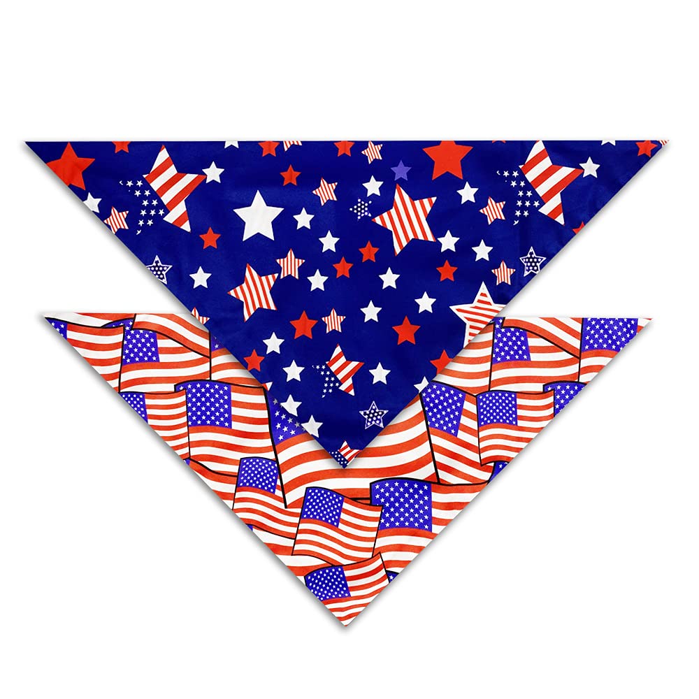 Pohshido 2 Pack Patriotic Dog Bandanas - 4th of July American Flag Pet Bandana for Small Medium Large Dogs & Cats (Freedom Stars/Old Glory) - Perfect for Independence Day Celebrations, Parades & Pet Photo Shoots