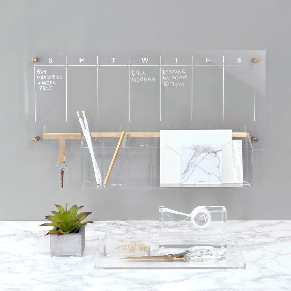 Russell + Hazel Acrylic Weekly Wall Calendar Bundle - Premium Office Supplies Set with Wall Calendar, Valet & Hooks - Perfect for Home Office, Classroom & Workspace Organization