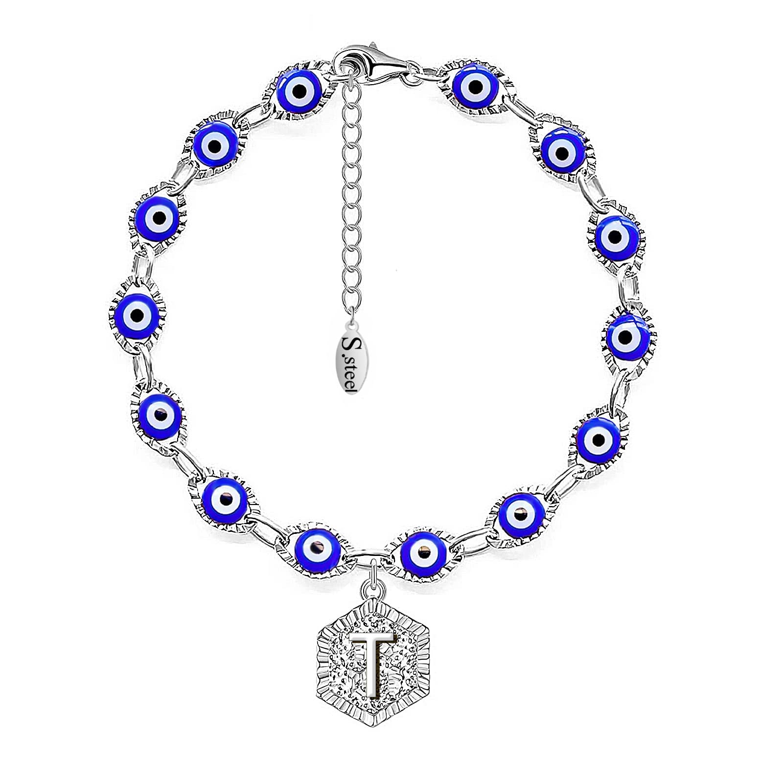 Evil Eye Protection Bracelet Set for Women - Chakra Healing Crystal Beaded Initial Bracelets for Good Luck & Positive Energy | Perfect for Meditation, Yoga & Spiritual Gifts