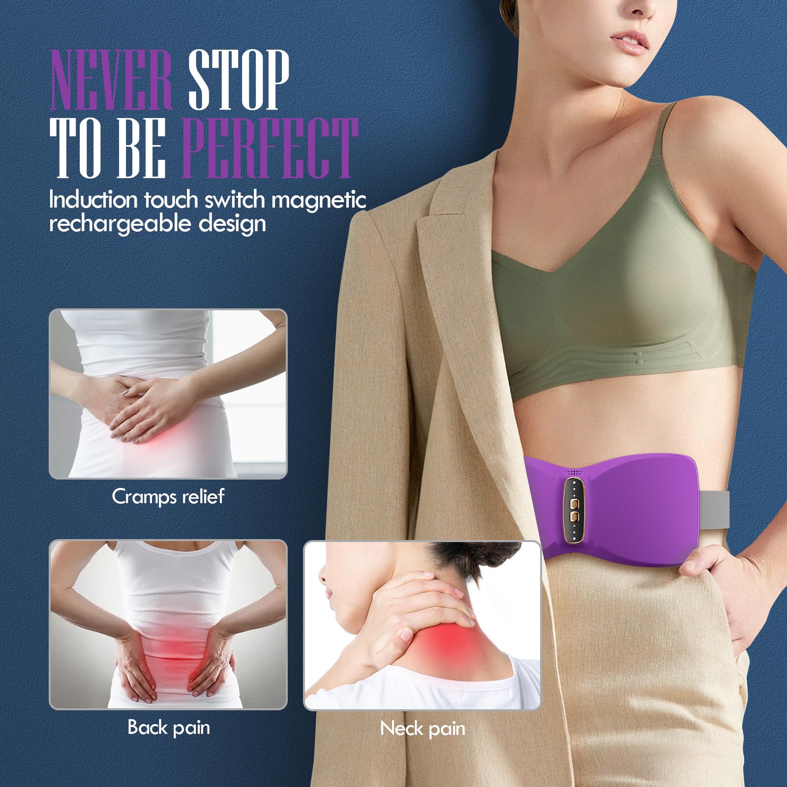 Portable Cordless Heating Pad for Cramps & Pain Relief - Fast Heating Electric Pad with 3 Heat Levels & 3 Vibration Massage Modes - Ideal for Belly, Back, Shoulder & Muscle Pain - Perfect for Home, Office & Travel Use