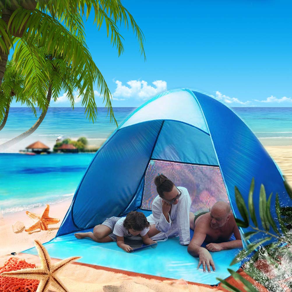Large UV Protection Beach Tent - Pop Up Sun Shelter with Waterproof & Windproof Design, Portable Automatic Sun Umbrella for 3-4 People | Perfect for Camping, Hiking, Picnics, Beach Days & Outdoor Adventures - Sets Up in Seconds