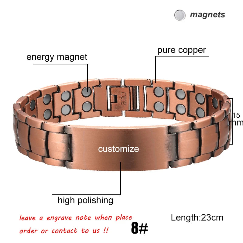 Men's Magnetic Health Bracelet - Pure Copper Energy Bracelet with Blood Pressure Magnets | Pain Relief & Improved Circulation | Perfect for Fitness, Work & Daily Wear