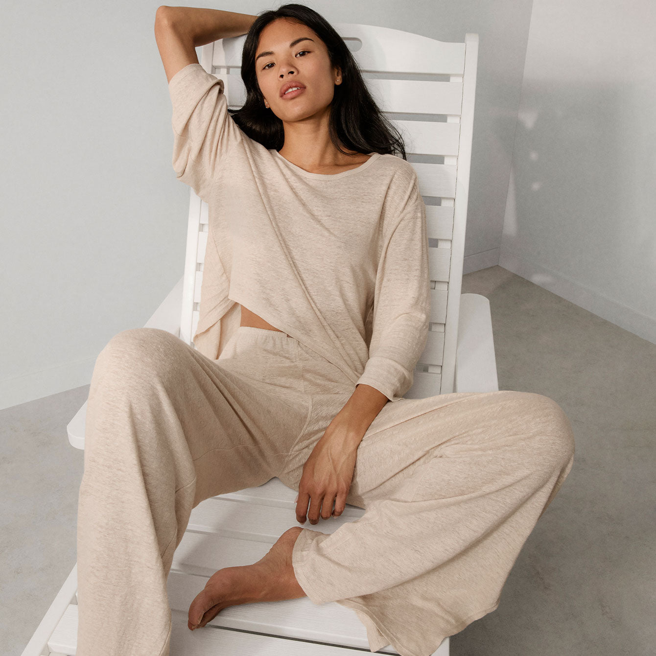 Breathable Linen Knit Pants with Side Slits - Comfortable Casual Lounge Pants for Women | Perfect for Summer, Yoga, and Relaxing at Home