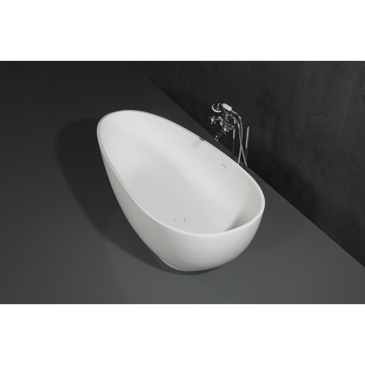 Arcticstone 67 Inch Freestanding Double Ended Bathtub - Egg Shaped Solid Surface Soaking Tub with Drain (Glossy White/Matte White) for Luxury Bathroom & Spa Relaxation