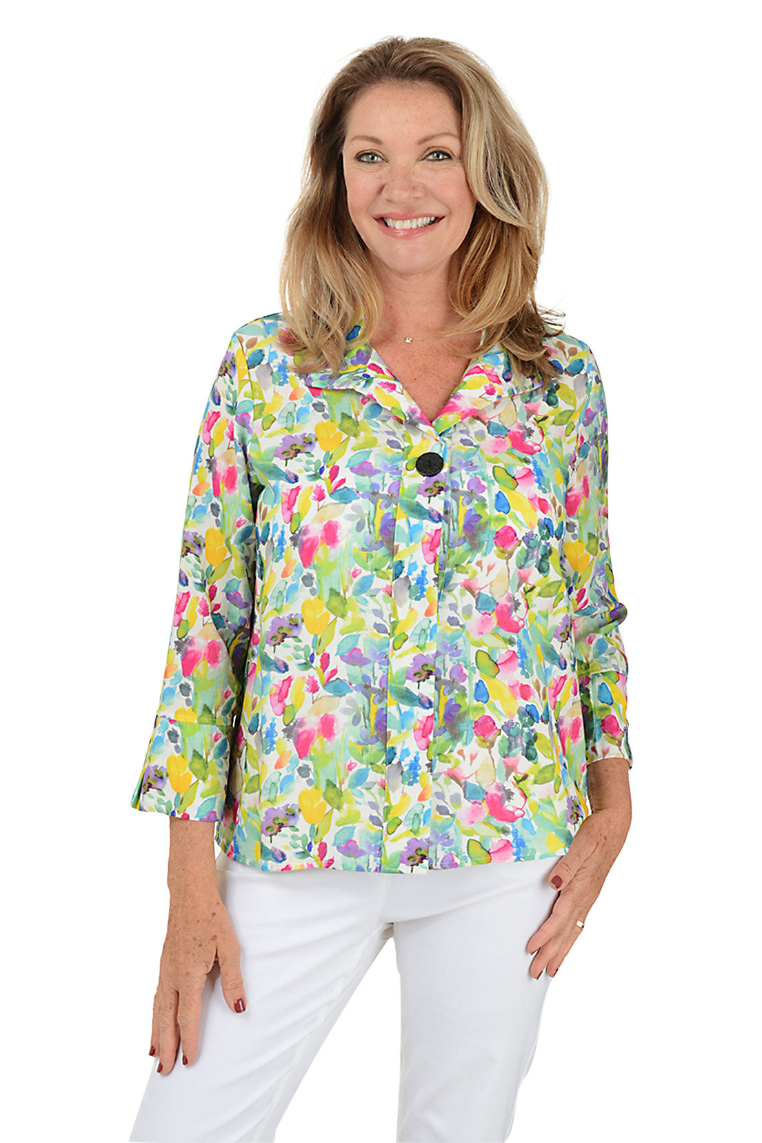 Floral Meadow Button Front Shirt for Women - Spring Summer Boho Blouse with Long Sleeves - Perfect for Casual Outings, Office Wear & Date Nights