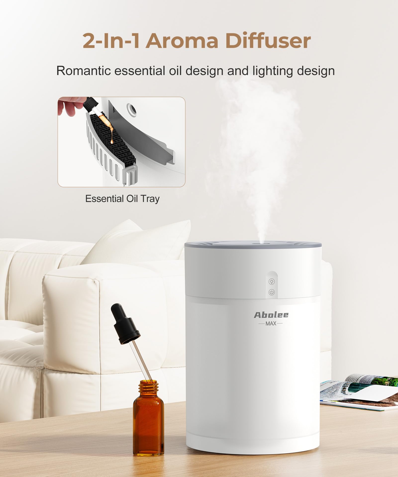 Abolee 4.5L Cool Mist Humidifier with Essential Oil Diffuser - 45 Hour Runtime, Ultra Quiet Ultrasonic Humidifier for Large Rooms, Bedroom, Nursery & Plants | 360° Nozzle | Perfect for Dry Air Relief, Better Sleep & Plant Care