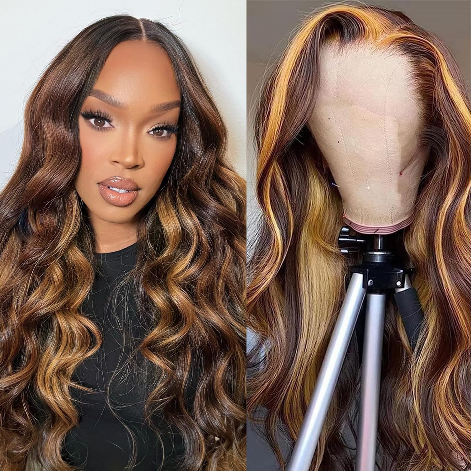 13x4 HD Ombre Lace Front Human Hair Wig - 30 Inch Body Wave with Baby Hair & Pre-Plucked Hairline | 180% Density Glueless Lace Wig for Daily Wear, Parties & Special Occasions