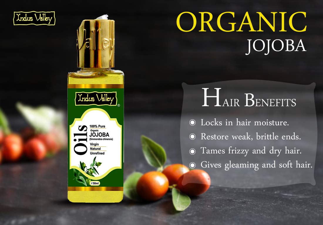 100% Pure Cold Pressed Jojoba Carrier Oil - 50ml | Natural Skin & Hair Moisturizer for Face, Body & Scalp | INDUS VALLEY | Ideal for Massage, Aromatherapy & DIY Beauty Recipes