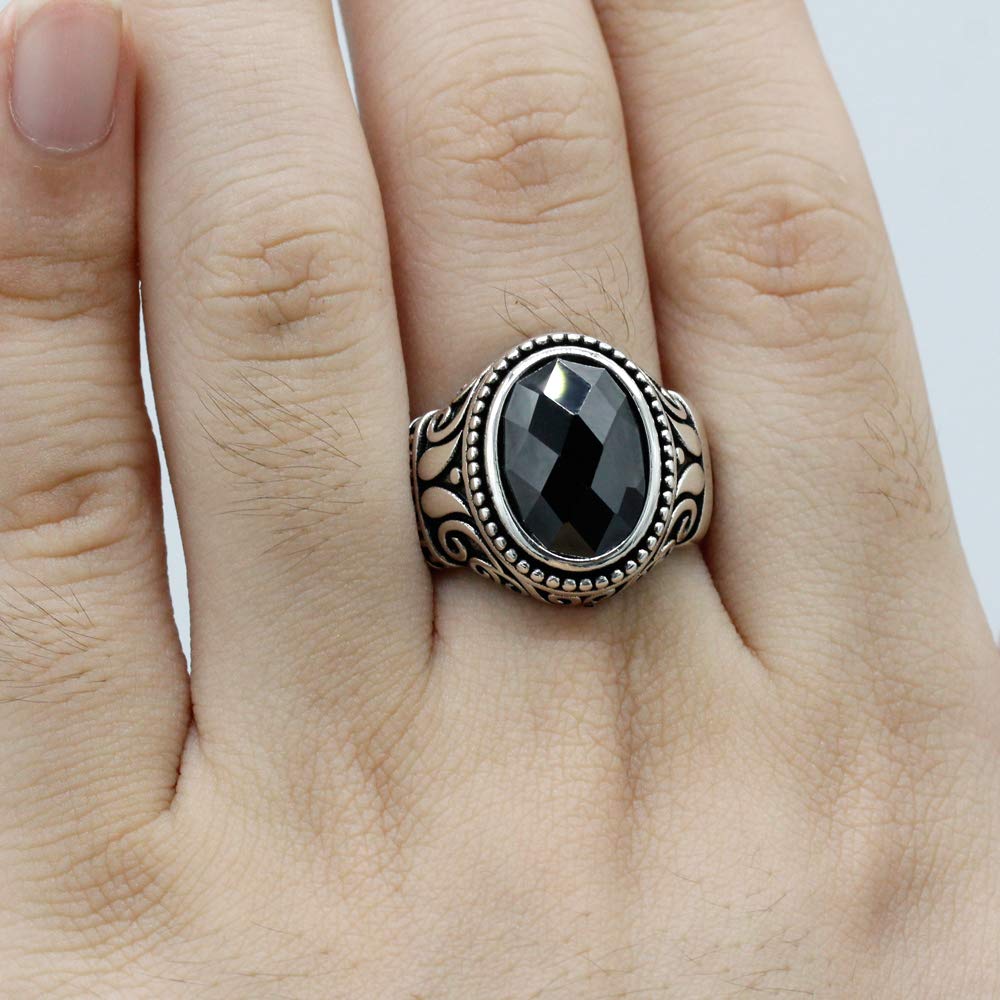 925 Sterling Silver Black Zircon Men's Ring - Simple & Elegant Turkish Jewelry with Natural Gemstone (Size 8-12) | Perfect for Weddings, Anniversaries & Gifts