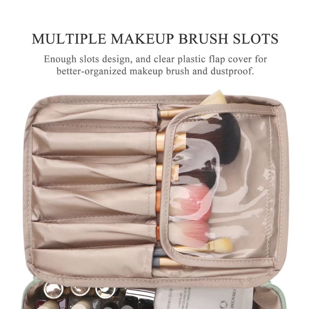 AUSEKALY 2-Piece Cute Large Makeup Bag Set with Brush Pouch & Small Cosmetic Bag for Women | Travel Toiletry Organizer | Perfect for Vacation, Gym, and Daily Beauty Essentials (Green)