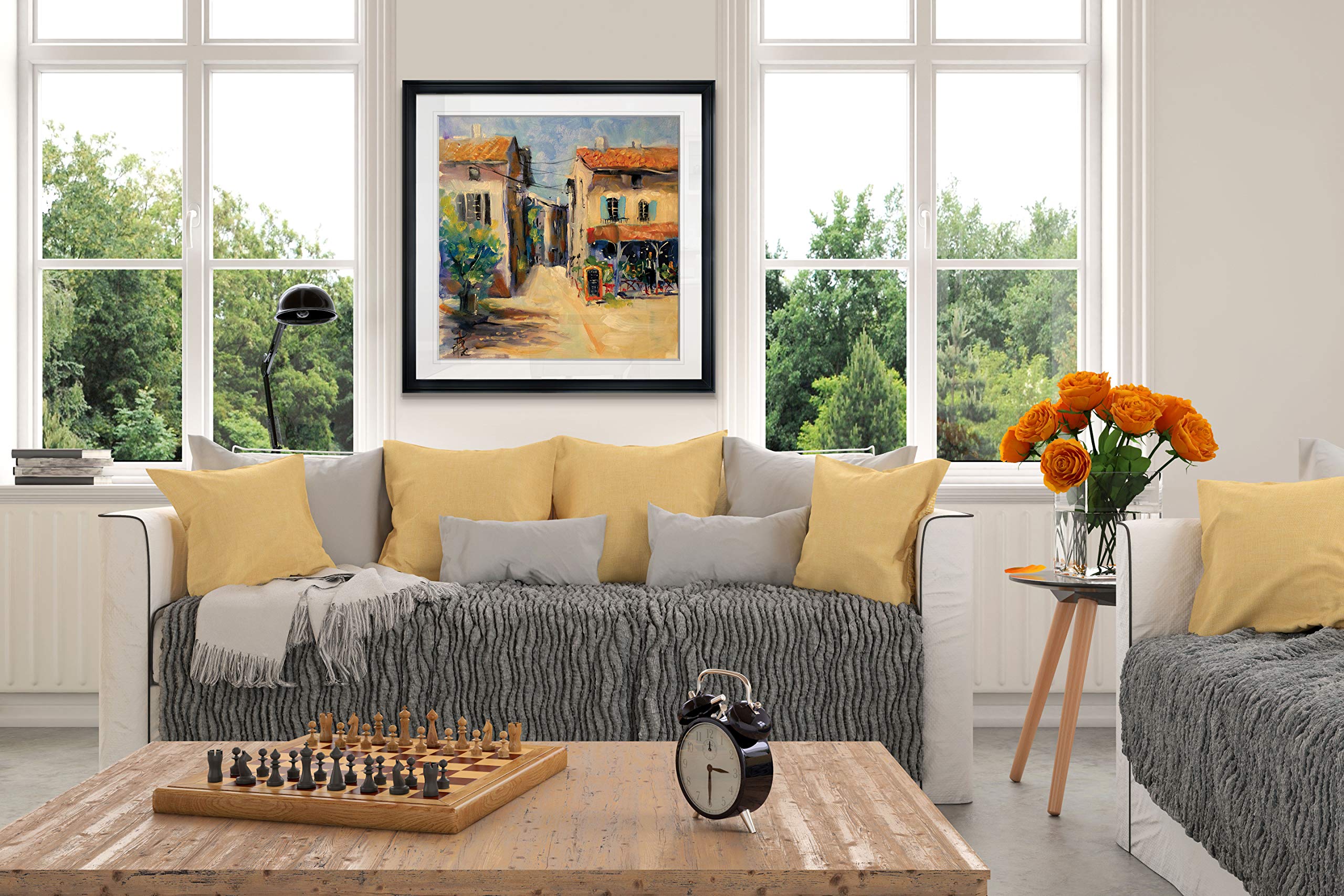 Wexford Home France Cityscape Wall Art - 16x16 Black Framed Square Landscape Painting Giclee Print for Modern Living Room, Bedroom & Office Decor
