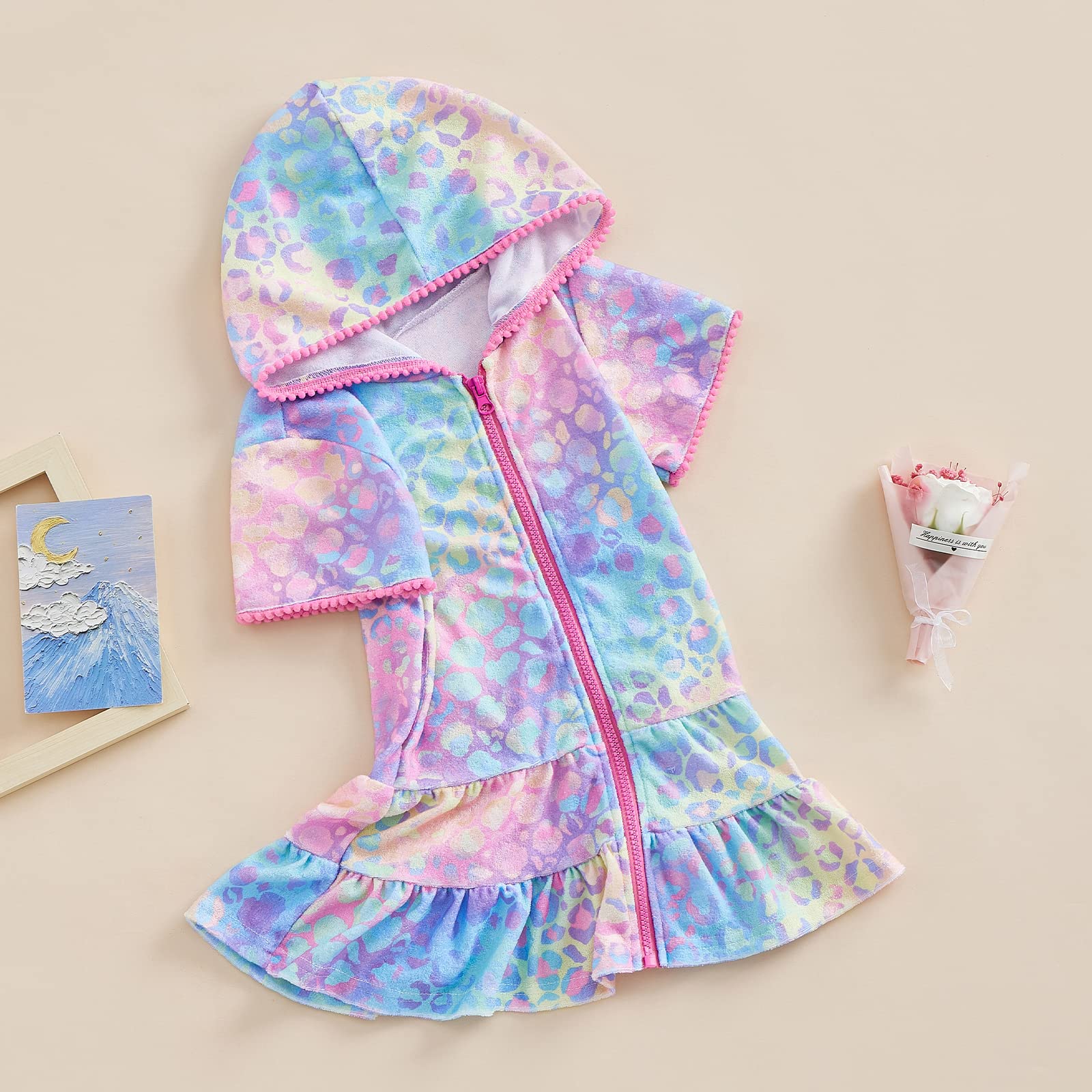 **Toddler Girls Zip-Up Hooded Swim Cover Up - Soft Terry Cloth Beach Towel Robe for Pool, Bathing Suit Wrap & Swimwear - Perfect for Beach, Swimming & After-Swim Warmth**