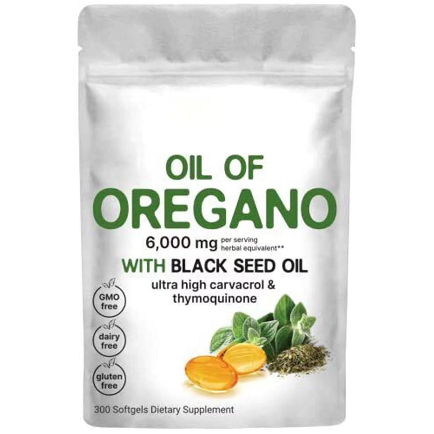 Premium Oil of Oregano Softgels 300 Count - Natural Oregano Oil Supplement with Black Seed Oil for Immune Support & Digestive Health - Perfect for Travel, Daily Wellness & Immune Boosting