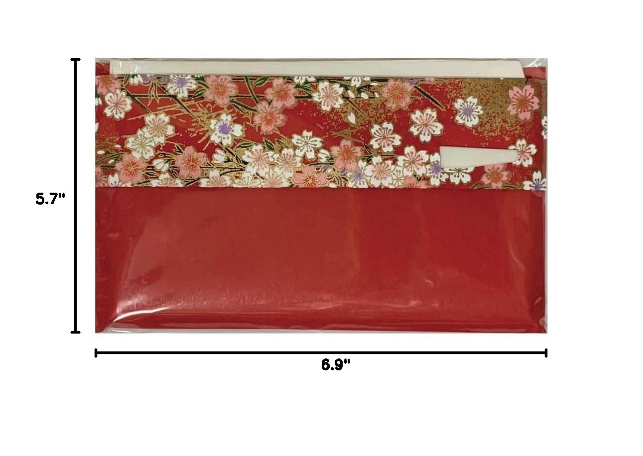 Premium Mino Washi Japanese Traditional Kaishi Paper - 30 Sheets Plain Kaishi with Colorful Yuzen Paper Pouch [Red] - Perfect for Tea Ceremony, Calligraphy & Gift Wrapping