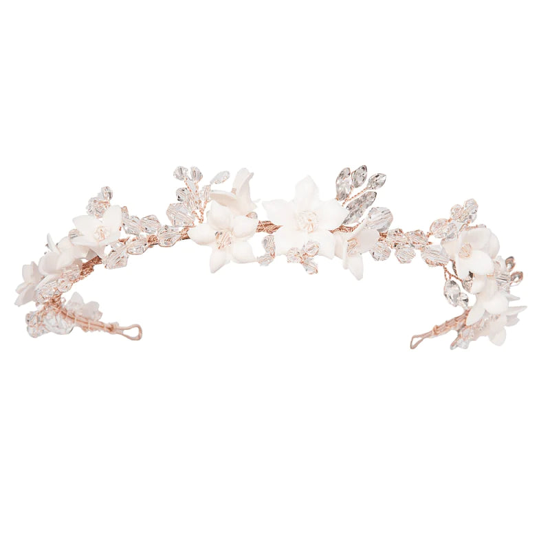 Rose Gold Floral Wedding Headband with Crystals - Elegant Bridal Hair Accessory for Weddings, Prom, and Special Occasions