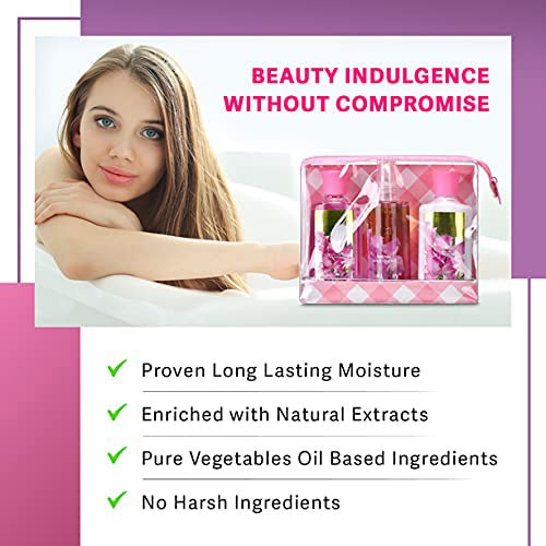Pea Flower Scented Bath & Body Travel Set - Moisturizing Body Lotion, Refreshing Shower Gel & Fragrance Mist | Perfect for Home Spa Relaxation & On-the-Go Self Care