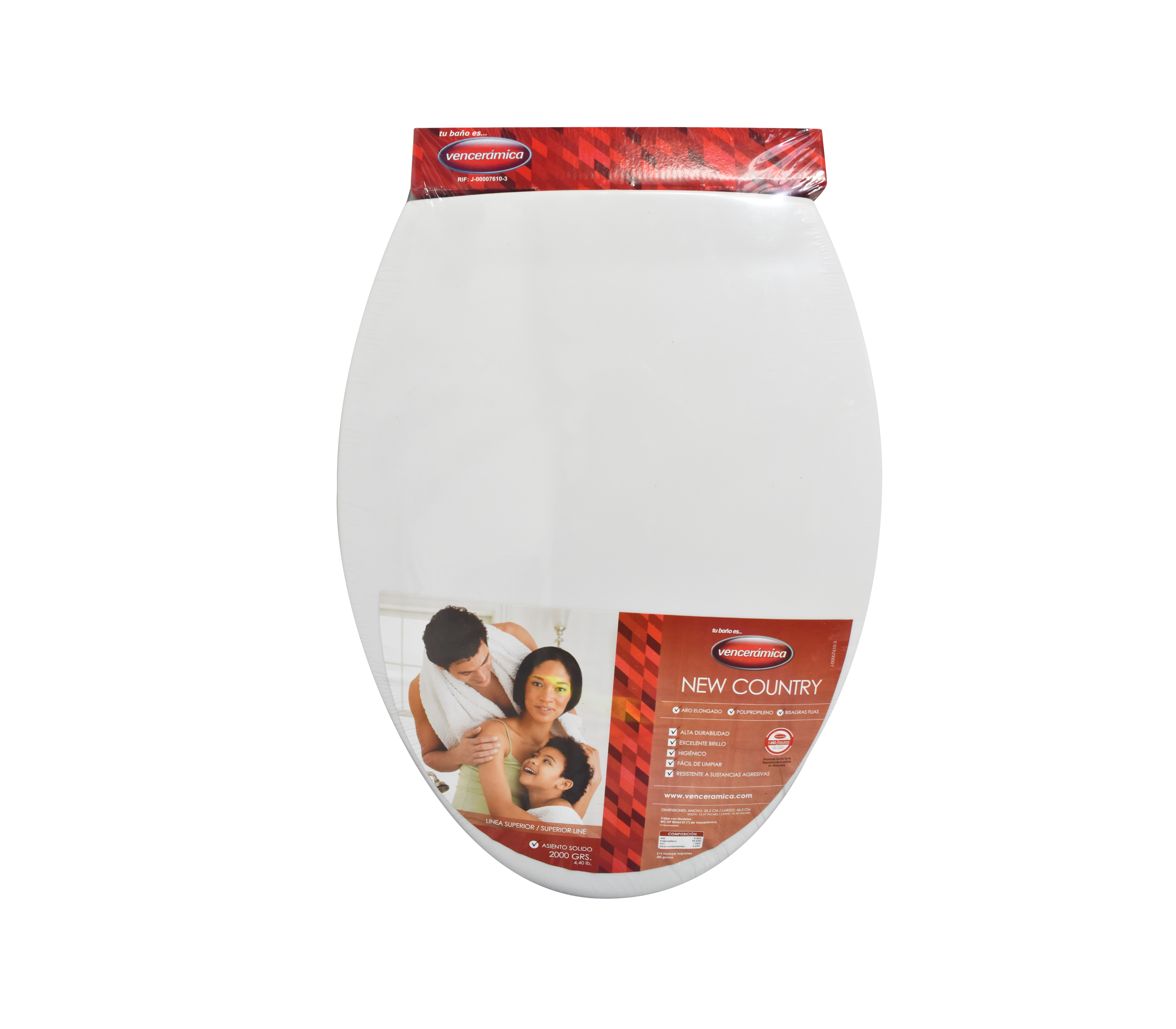 Premium Elongated Toilet Seat - Glacier White 35.5x41.5 cm - Model 3768 by Vencerámica - Comfort Fit for Modern Bathrooms - Perfect for Home, Office & Hotel Use