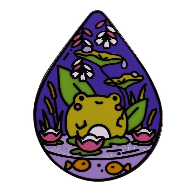 Waterdrop Terrarium Brooch - Frog Pond Hard Enamel Pin for Women | Nature-Inspired Jewelry Gift for Gardeners, Plant Lovers & Nature Enthusiasts | Perfect for Earth Day, Birthdays & Special Occasions