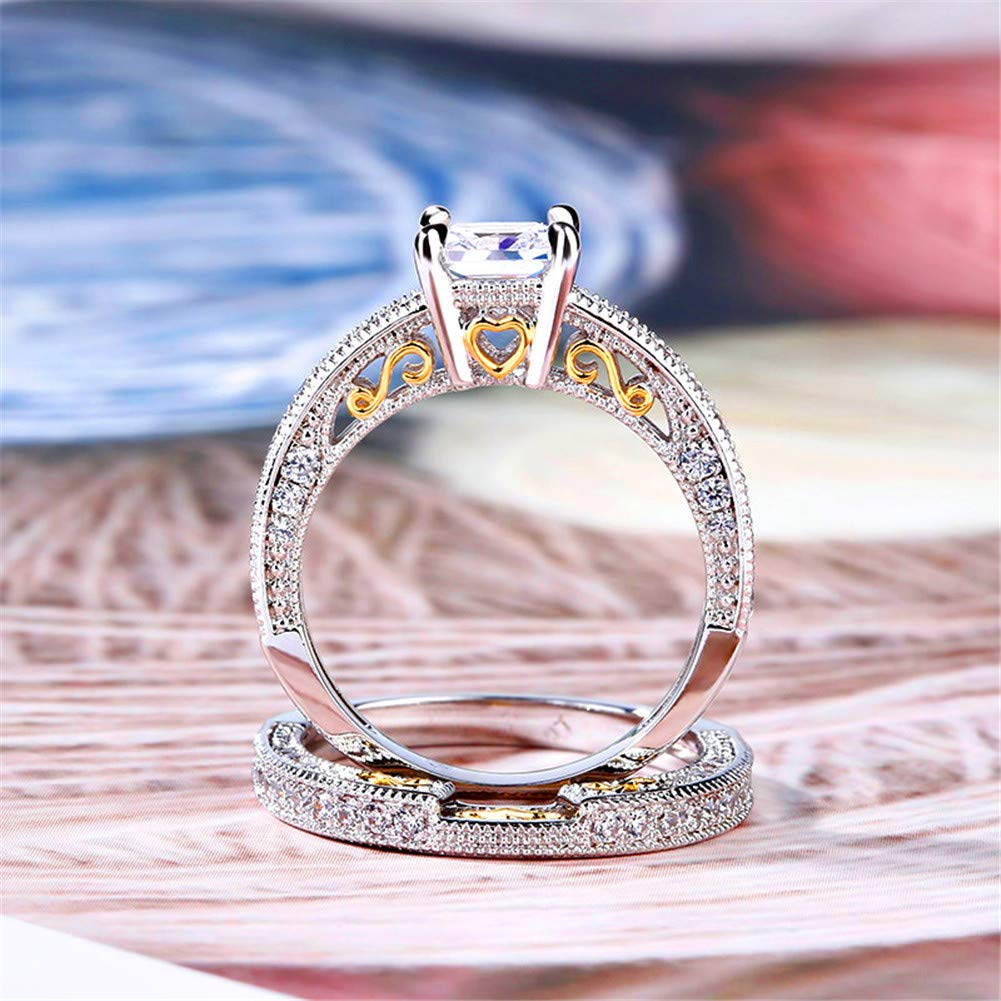 Jeulia 2 Carat Princess Cut Wedding Ring Set for Women - 14K Gold Plated Cubic Zirconia Engagement Ring with Side Stones, CZ Solitaire Bridal Band - Perfect for Weddings, Anniversaries, Valentine's Day & Romantic Gifts