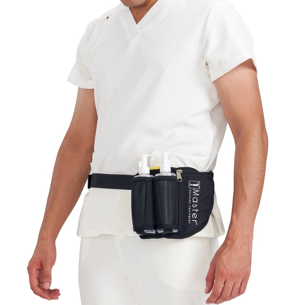 Professional Adjustable Massage Oil Holster Bag with Dual 8oz Refillable Pump Bottles - Perfect for Spa, Massage Therapy & Home Relaxation Use
