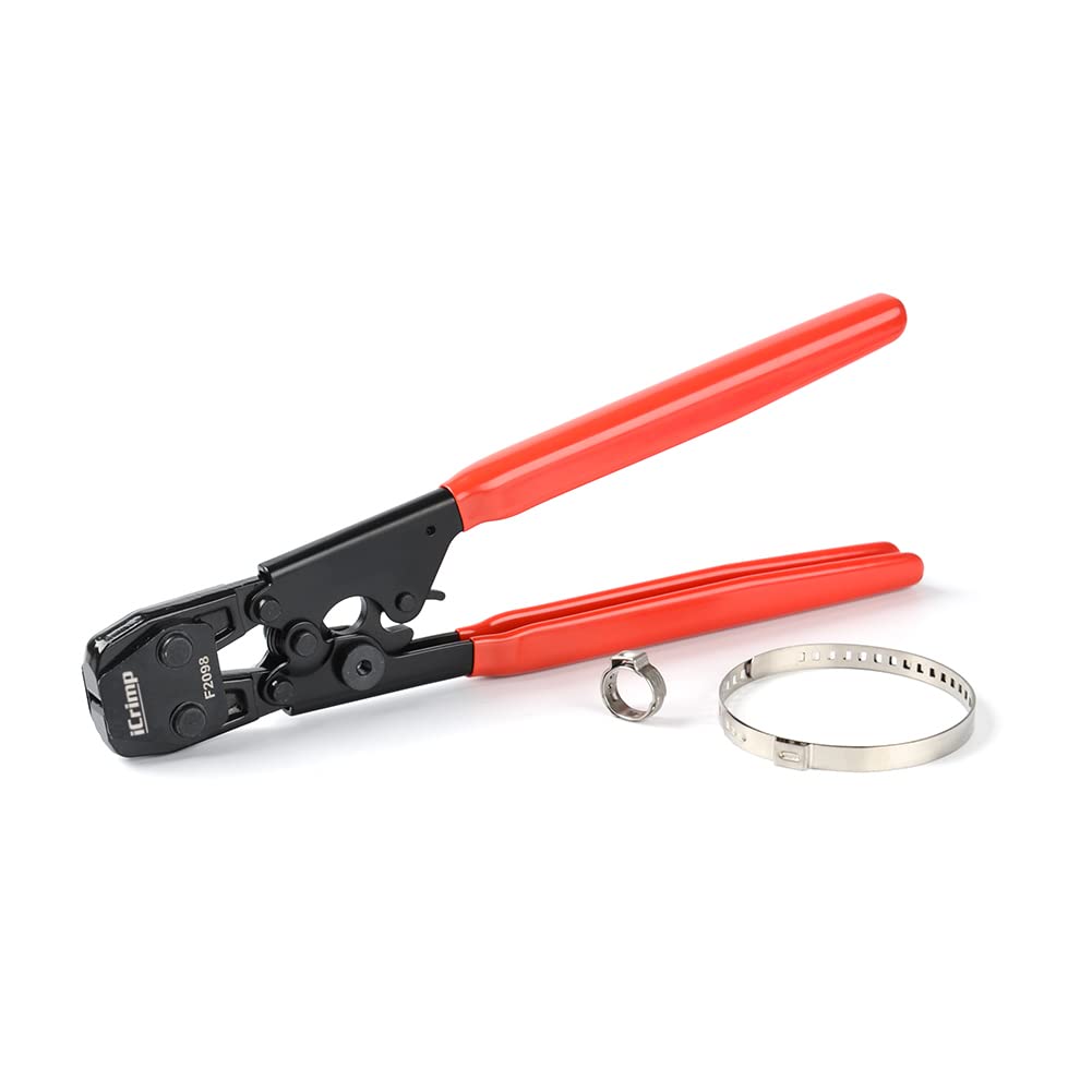 iCrimp Ratcheting PEX Cinch Tool for Stainless Steel Clamps (3/8-Inch to 1-Inch) with Calibration Gauge - Meets ASTM F2098 Standard - Perfect for Plumbing, HVAC & Automotive Hose Clamp Installation
